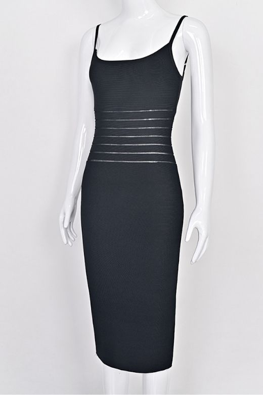 Woman wearing a figure flattering  Abigail Bodycon Midi Dress - Classic Black BODYCON COLLECTION Pty Ltd