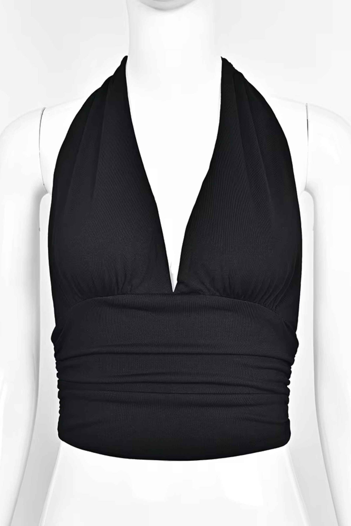 Woman wearing a figure flattering  Aby Halter Top - Classic Black BODYCON COLLECTION Pty Ltd