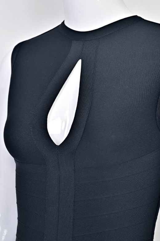 Woman wearing a figure flattering  Alora Bandage Mini Dress - Classic Black BODYCON COLLECTION Pty Ltd