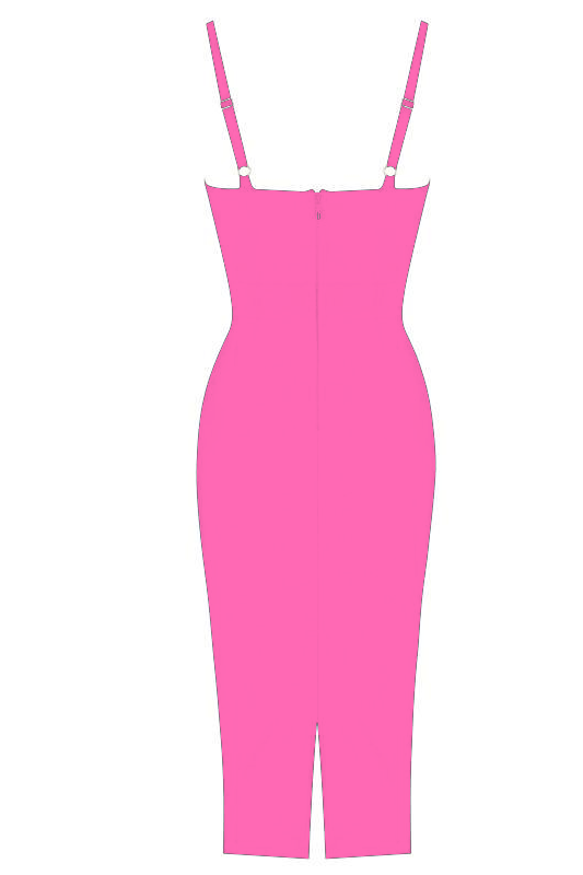 Woman wearing a figure flattering  Amber Bandage Dress - Hot Pink Bodycon Collection