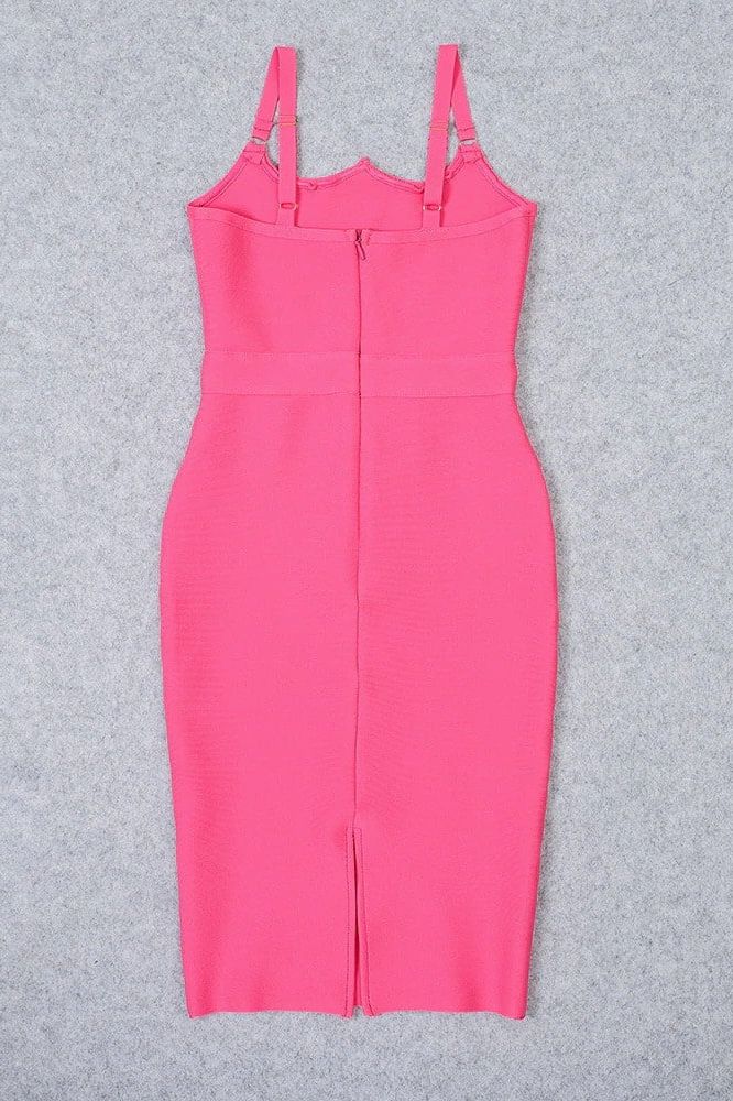 Woman wearing a figure flattering  Amber Bandage Dress - Hot Pink Bodycon Collection