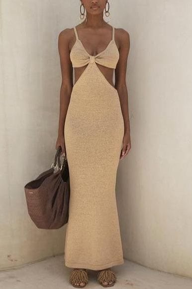 Woman wearing a figure flattering  Aria Bodycon Day Maxi Dress - Pearl White BODYCON COLLECTION