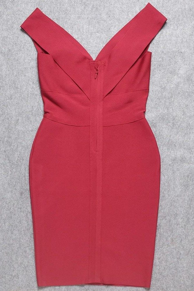 Woman wearing a figure flattering  Ash Bandage Dress - Red Wine Bodycon Collection