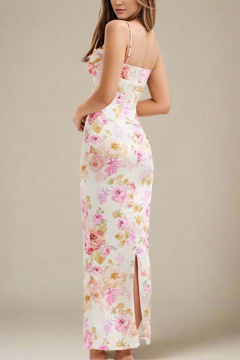 Woman wearing a figure flattering  Astrid Bodycon Maxi Dress - Pearl White BODYCON COLLECTION