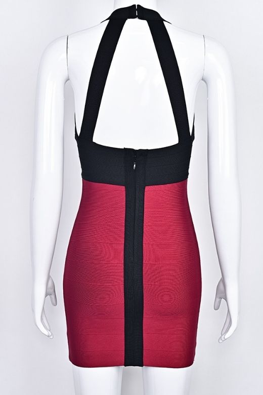 Woman wearing a figure flattering  Audrey Bandage Mini Dress - Cherry Red BODYCON COLLECTION Pty Ltd