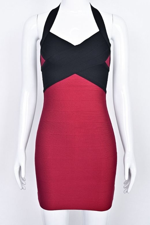 Woman wearing a figure flattering  Audrey Bandage Mini Dress - Cherry Red BODYCON COLLECTION Pty Ltd