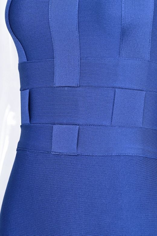 Woman wearing a figure flattering  Aurora Bandage Dress - Navy Blue BODYCON COLLECTION Pty Ltd