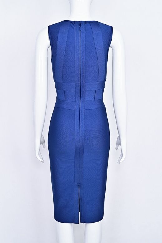 Woman wearing a figure flattering  Aurora Bandage Dress - Navy Blue BODYCON COLLECTION Pty Ltd