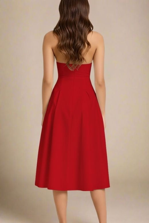 Woman wearing a figure flattering  Austen Bodycon Midi Dress - Chilli Red BODYCON COLLECTION