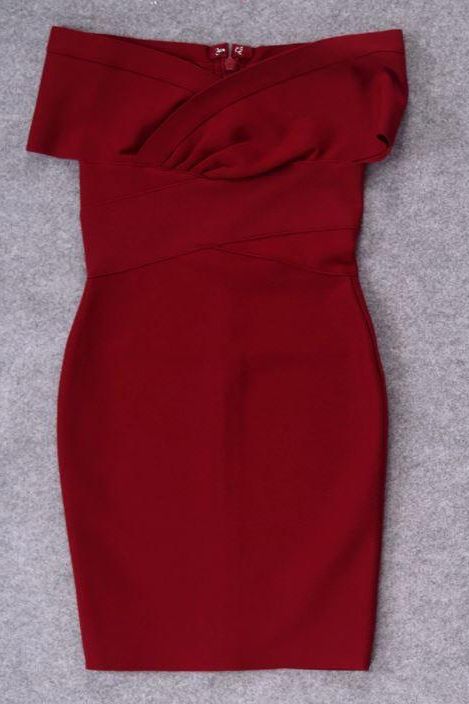 Woman wearing a figure flattering  Bea Bandage Dress - Red Wine Bodycon Collection