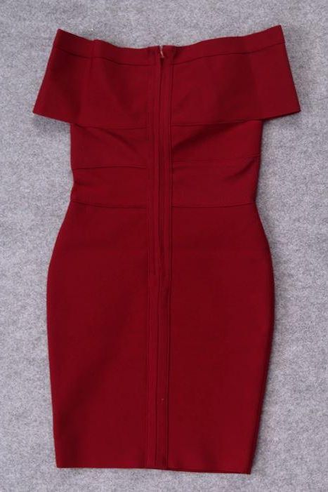 Woman wearing a figure flattering  Bea Bandage Dress - Red Wine Bodycon Collection