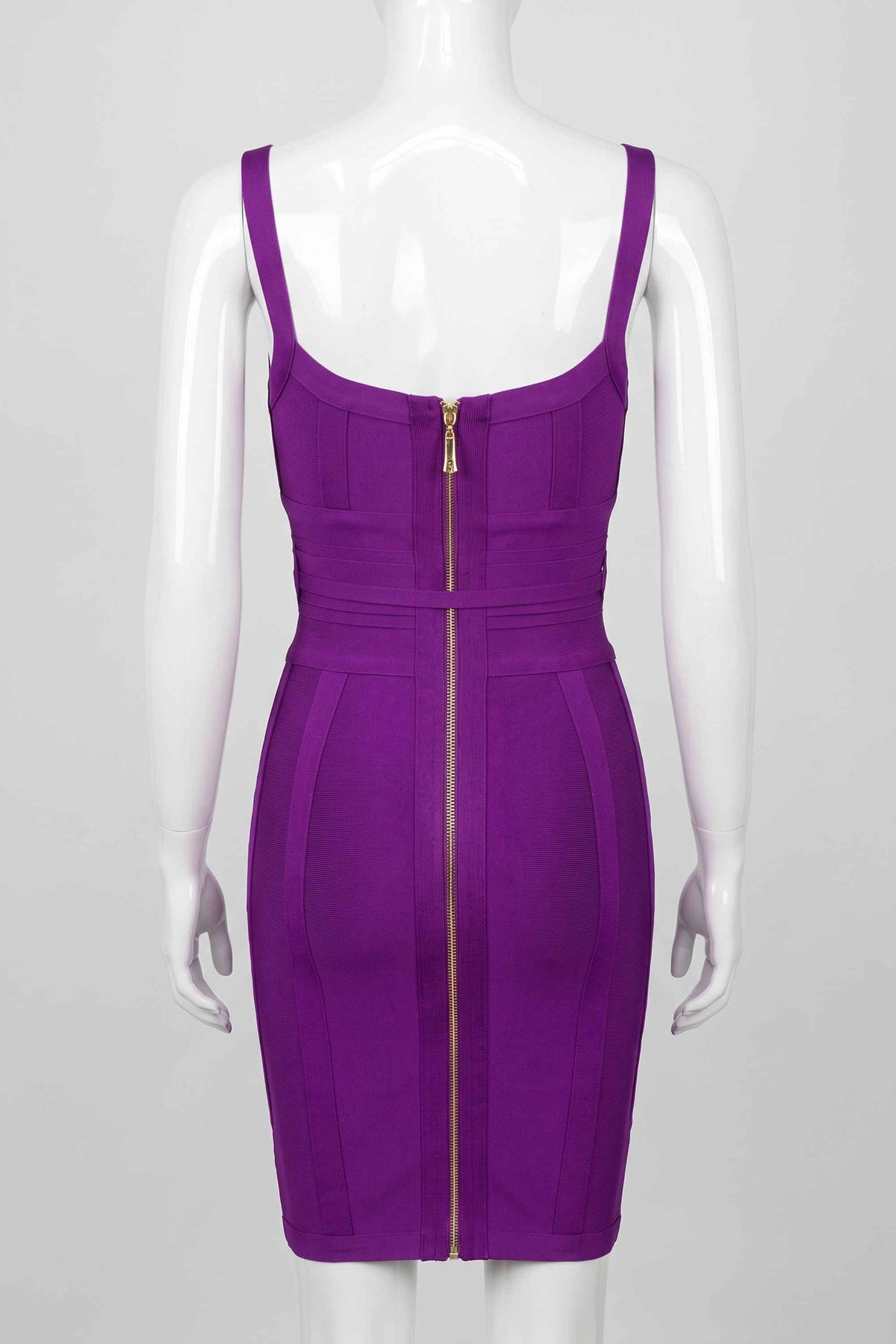 Woman wearing a figure flattering  Bek Bandage Dress - Plum Purple Bodycon Collection