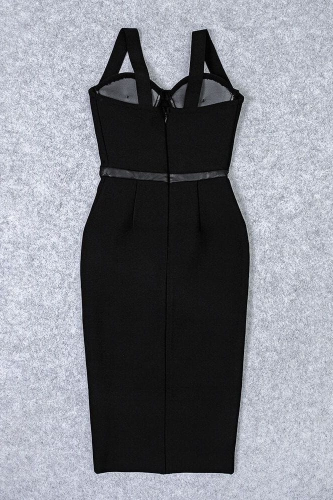 Woman wearing a figure flattering  Beth Bandage Corset Dress - Classic Black BODYCON COLLECTION