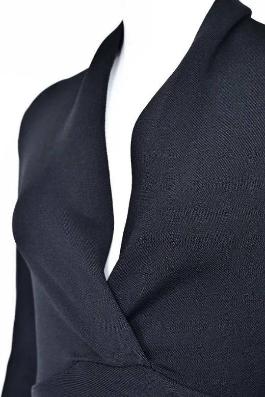 Woman wearing a figure flattering  Blaire Long Sleeve Bandage Dress - Classic Black BODYCON COLLECTION