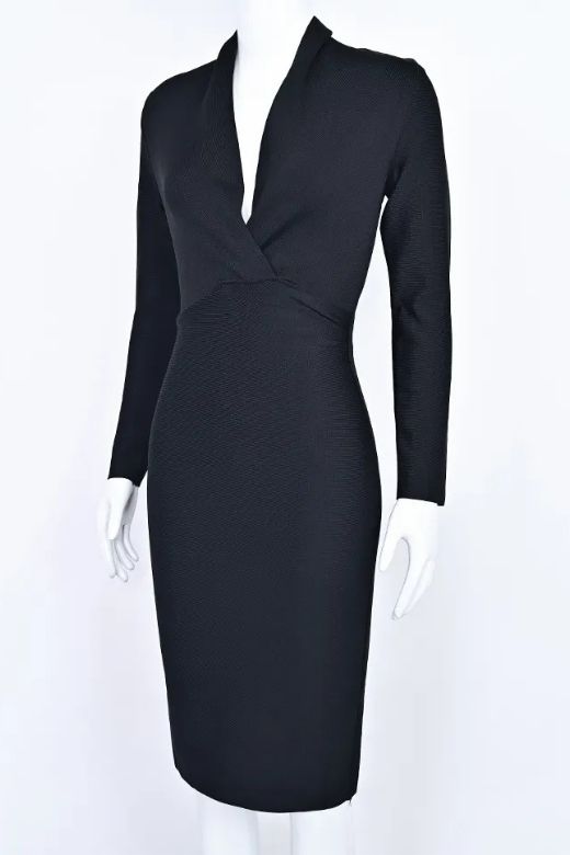 Woman wearing a figure flattering  Blaire Long Sleeve Bandage Dress - Classic Black BODYCON COLLECTION