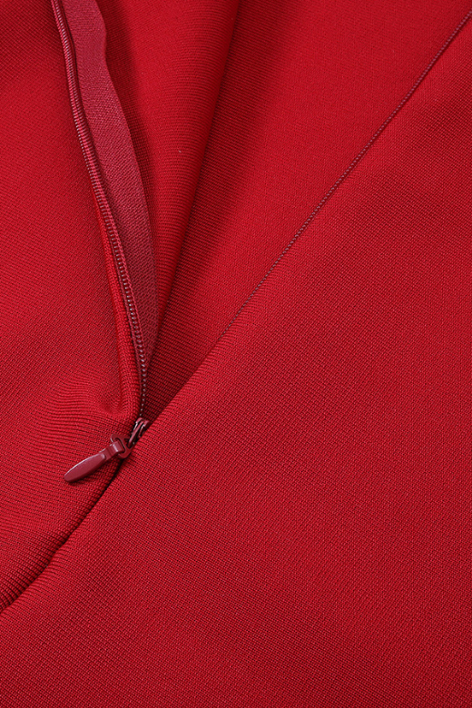 Woman wearing a figure flattering  Blanche Bandage Midi Dress - Lipstick Red BODYCON COLLECTION