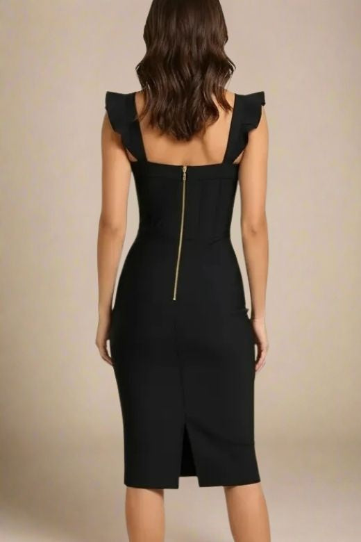 Woman wearing a figure flattering  Bonnie Bandage Dress - Classic Black BODYCON COLLECTION Pty Ltd