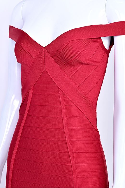 Woman wearing a figure flattering  Breanna Bandage Dress - Chilli Red BODYCON COLLECTION