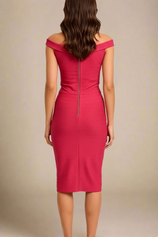 Woman wearing a figure flattering  Breanna Bandage Dress - Chilli Red BODYCON COLLECTION