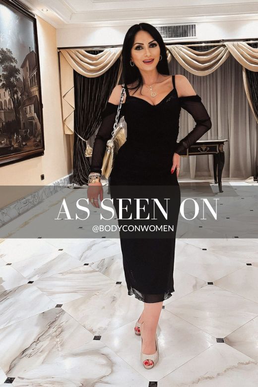 Woman wearing a figure flattering  Brianna Bodycon Long Sleeve Maxi Dress - Classic Black BODYCON COLLECTION