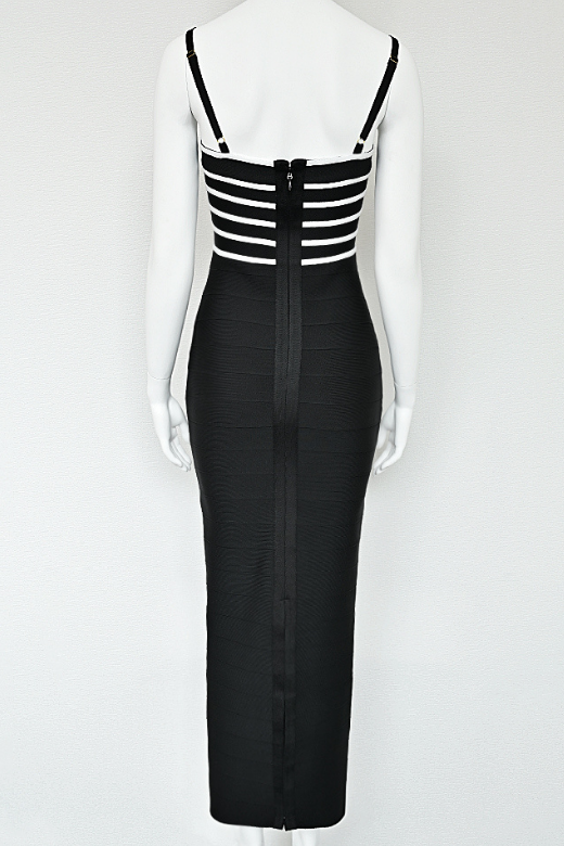 Woman wearing a figure flattering  Carter Bandage Maxi Dress - Classic Black BODYCON COLLECTION Pty Ltd