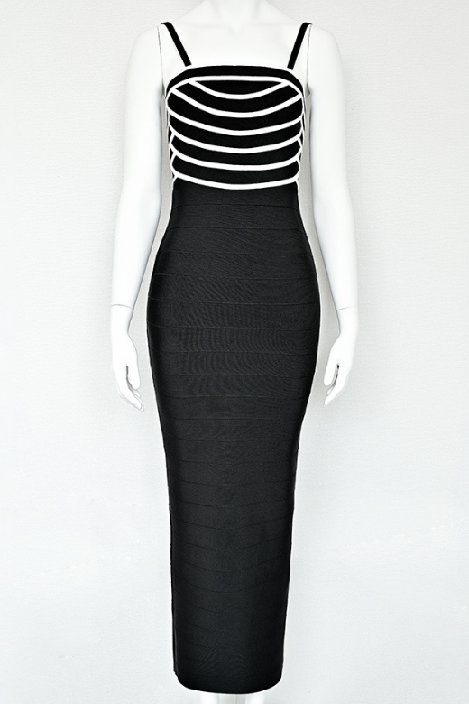 Woman wearing a figure flattering  Carter Bandage Maxi Dress - Classic Black BODYCON COLLECTION Pty Ltd