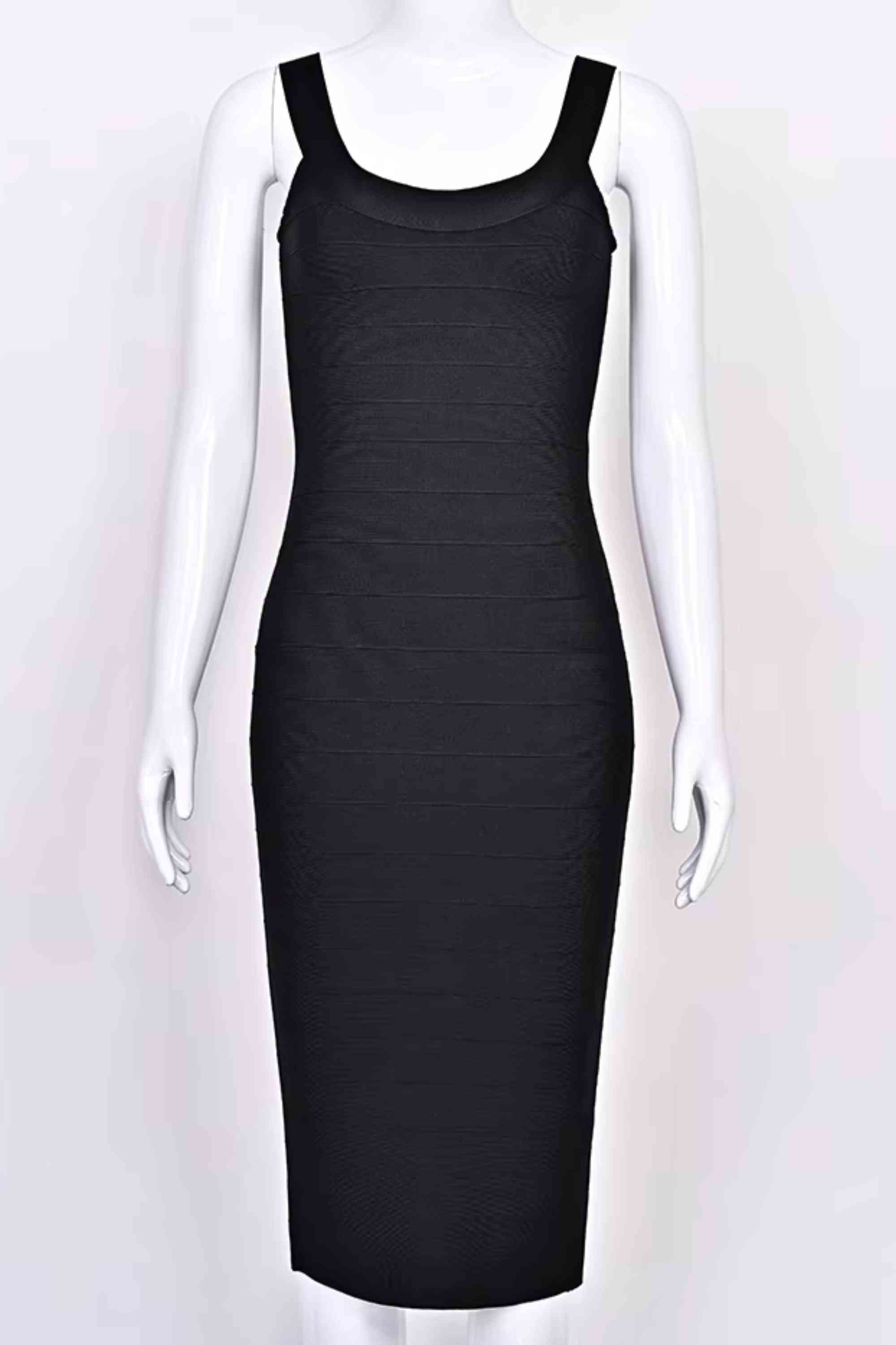 Woman wearing a figure flattering  Cindy Bandage Midi Dress - Classic Black BODYCON COLLECTION Pty Ltd