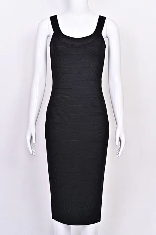 Woman wearing a figure flattering  Cindy Bandage Midi Dress - Classic Black BODYCON COLLECTION Pty Ltd