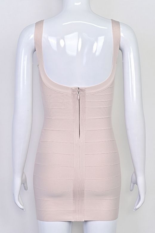 Woman wearing a figure flattering  Cindy Bandage Mini Dress - Beige BODYCON COLLECTION Pty Ltd