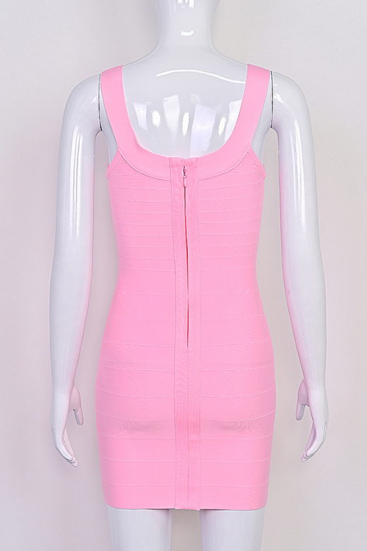 Woman wearing a figure flattering  Cindy Bandage Mini Dress - Blush Pink BODYCON COLLECTION Pty Ltd