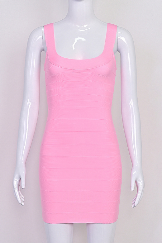 Woman wearing a figure flattering  Cindy Bandage Mini Dress - Blush Pink BODYCON COLLECTION Pty Ltd