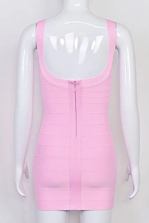 Woman wearing a figure flattering  Cindy Bandage Mini Dress - Dusty Pink BODYCON COLLECTION Pty Ltd