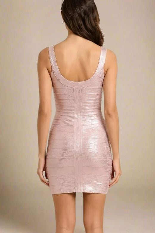 Woman wearing a figure flattering  Cindy Bandage Mini Dress - Rose BODYCON COLLECTION Pty Ltd