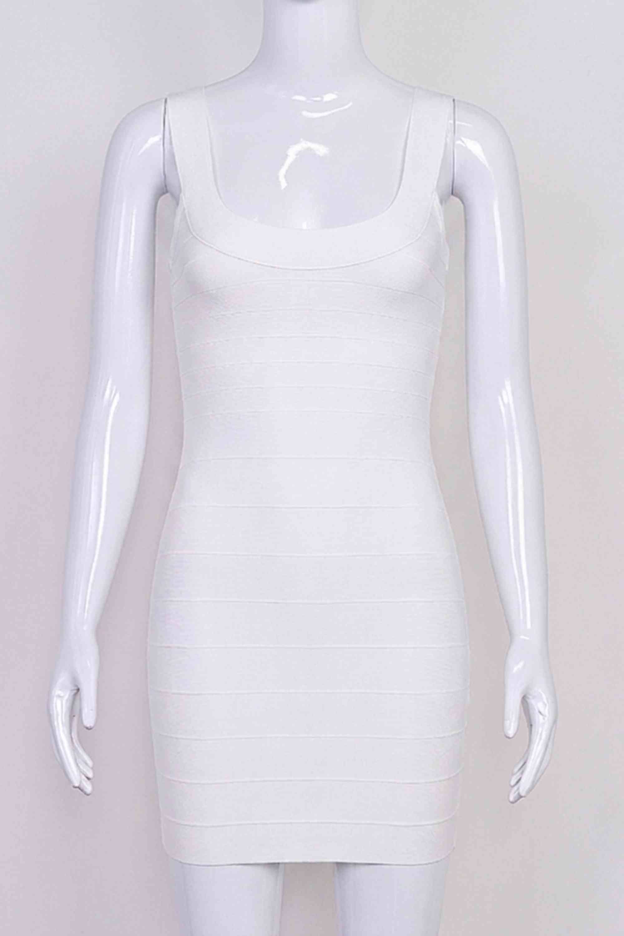 Woman wearing a figure flattering  Cindy Bandage Mini Dress - White Pearl BODYCON COLLECTION Pty Ltd
