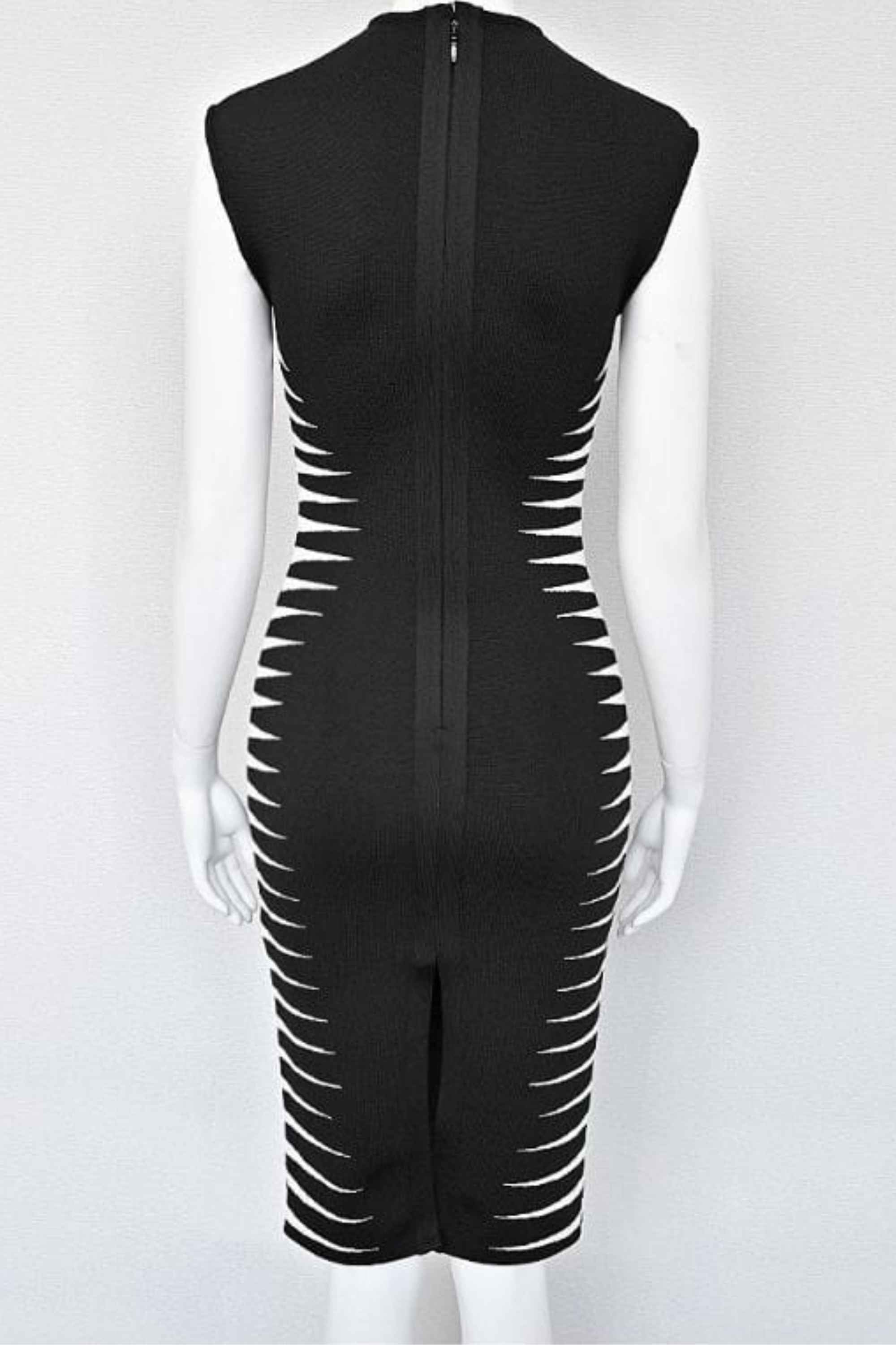 Woman wearing a figure flattering  Cleo Bandage Midi Dress - Classic Black BODYCON COLLECTION Pty Ltd