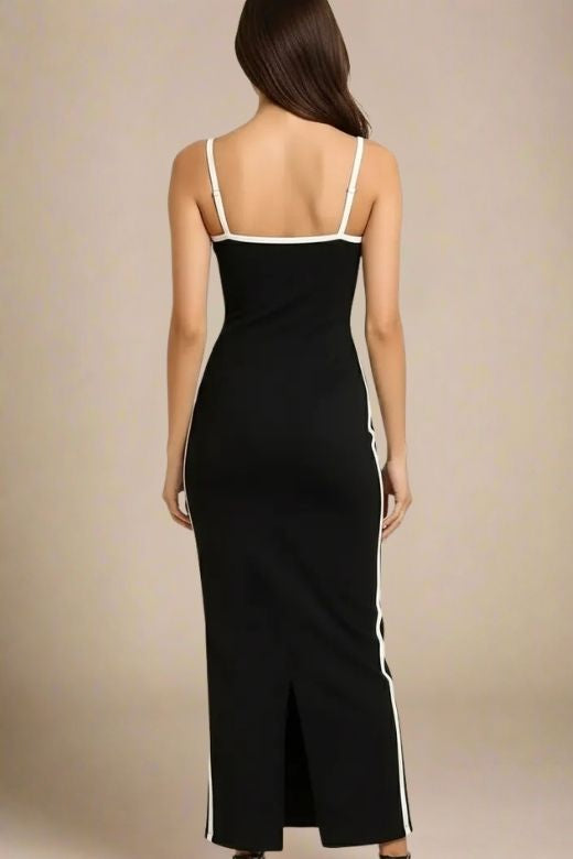Woman wearing a figure flattering  Dianne Bandage Maxi Dress - Classic Black BODYCON COLLECTION