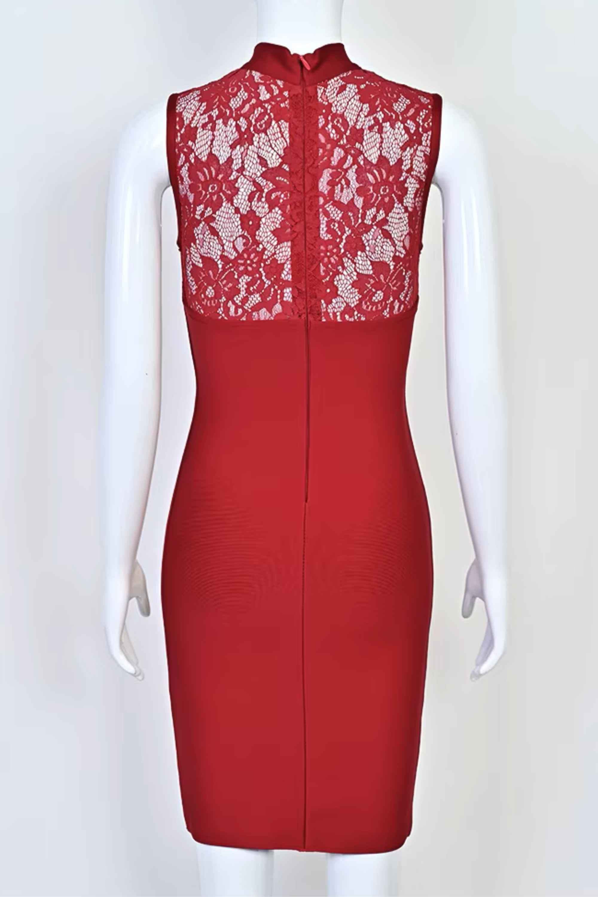 Woman wearing a figure flattering  Elia Bandage Dress - Red Wine BODYCON COLLECTION Pty Ltd