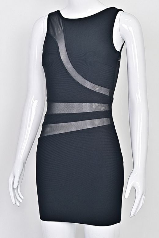 Woman wearing a figure flattering  Ellie Bodycon Mini Dress - Classic Black BODYCON COLLECTION Pty Ltd