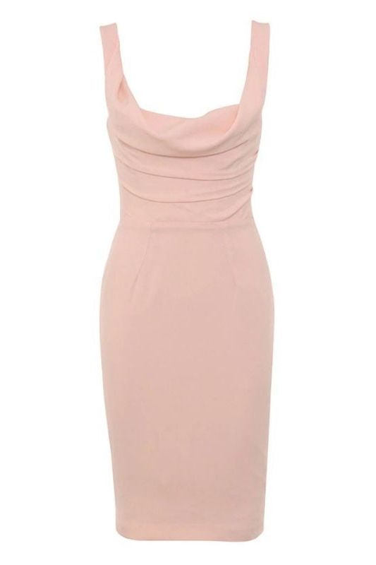 Woman wearing a figure flattering  Eloise Bodycon Dress - Dusty Pink BODYCON COLLECTION