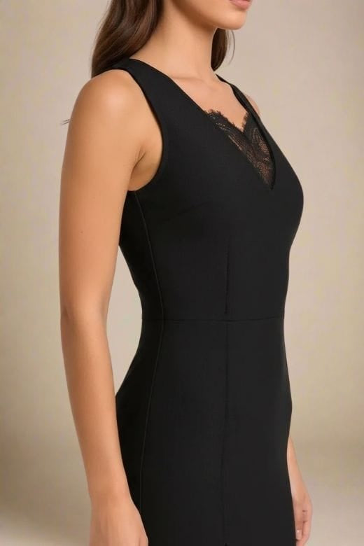 Woman wearing a figure flattering  Elsa Bodycon Dress - Classic Black BODYCON COLLECTION Pty Ltd