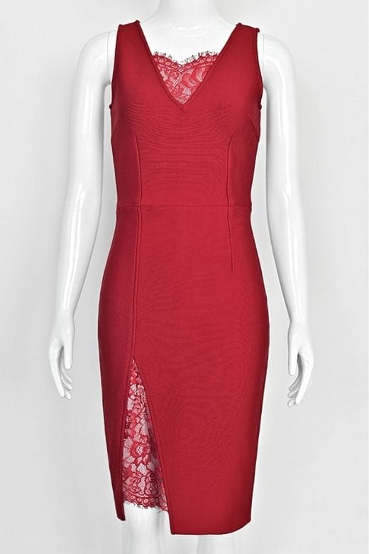 Woman wearing a figure flattering  Elsa Bodycon Dress - Red Wine BODYCON COLLECTION Pty Ltd