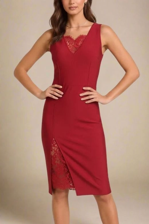 Woman wearing a figure flattering  Elsa Bodycon Dress - Red Wine BODYCON COLLECTION Pty Ltd