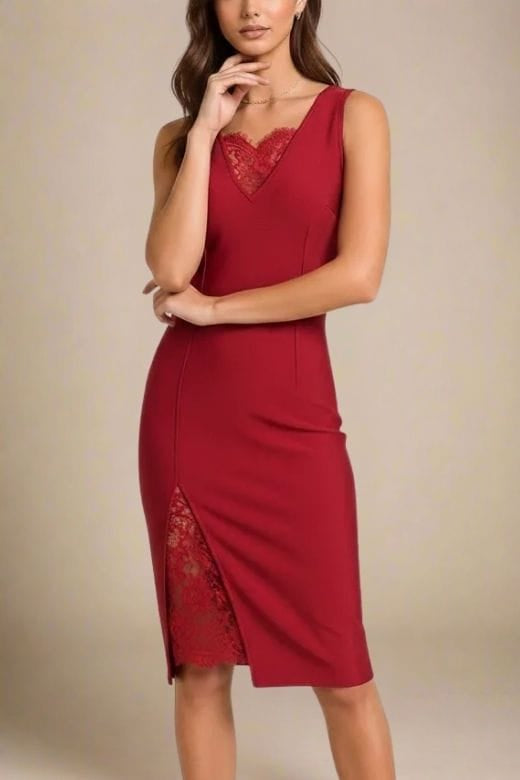 Woman wearing a figure flattering  Elsa Bodycon Dress - Red Wine BODYCON COLLECTION Pty Ltd