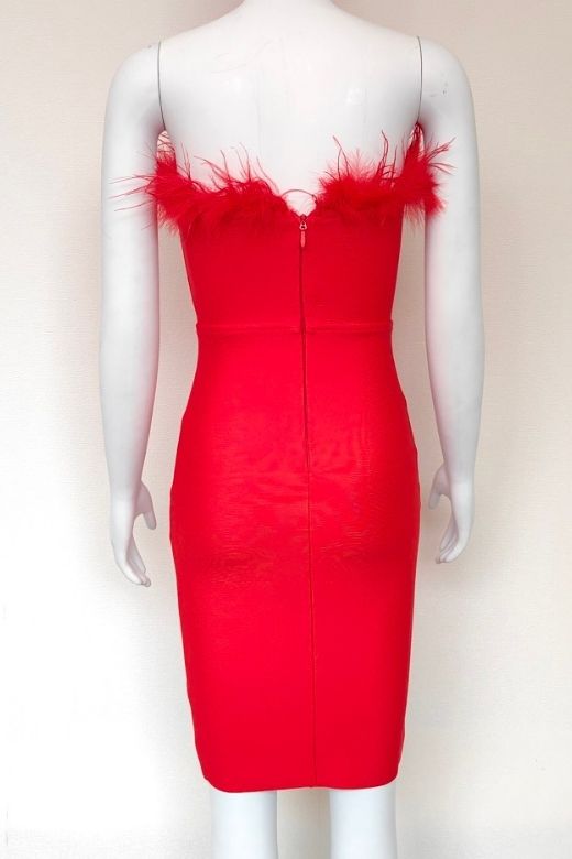 Woman wearing a figure flattering  Erin Bandage Dress - Lipstick Red BODYCON COLLECTION