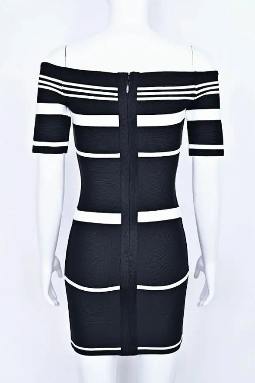 Woman wearing a figure flattering  Evelyn Bandage Mini Dress - Classic Black BODYCON COLLECTION Pty Ltd