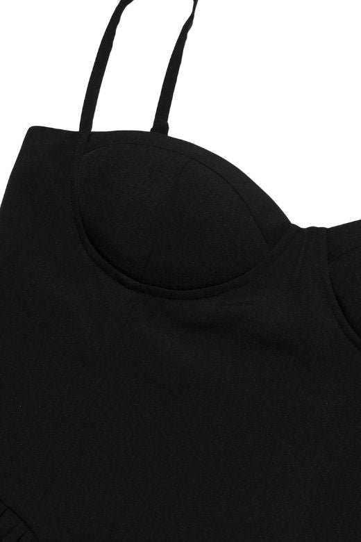 Woman wearing a figure flattering  Everly Day Midi Dress - Classic Black BODYCON COLLECTION