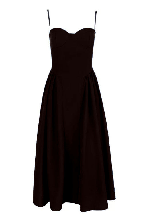 Woman wearing a figure flattering  Everly Day Midi Dress - Classic Black BODYCON COLLECTION