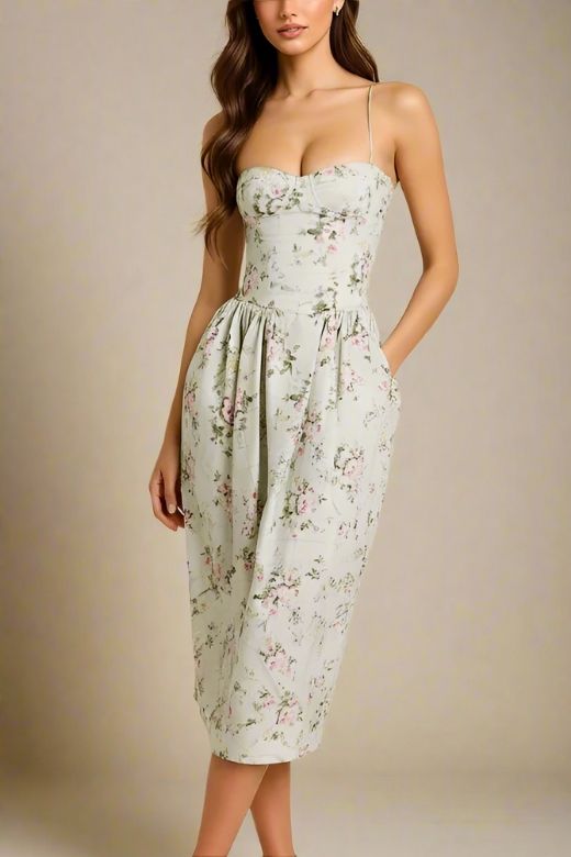 Woman wearing a figure flattering  Everly Midi Dress - Mint Green BODYCON COLLECTION Pty Ltd