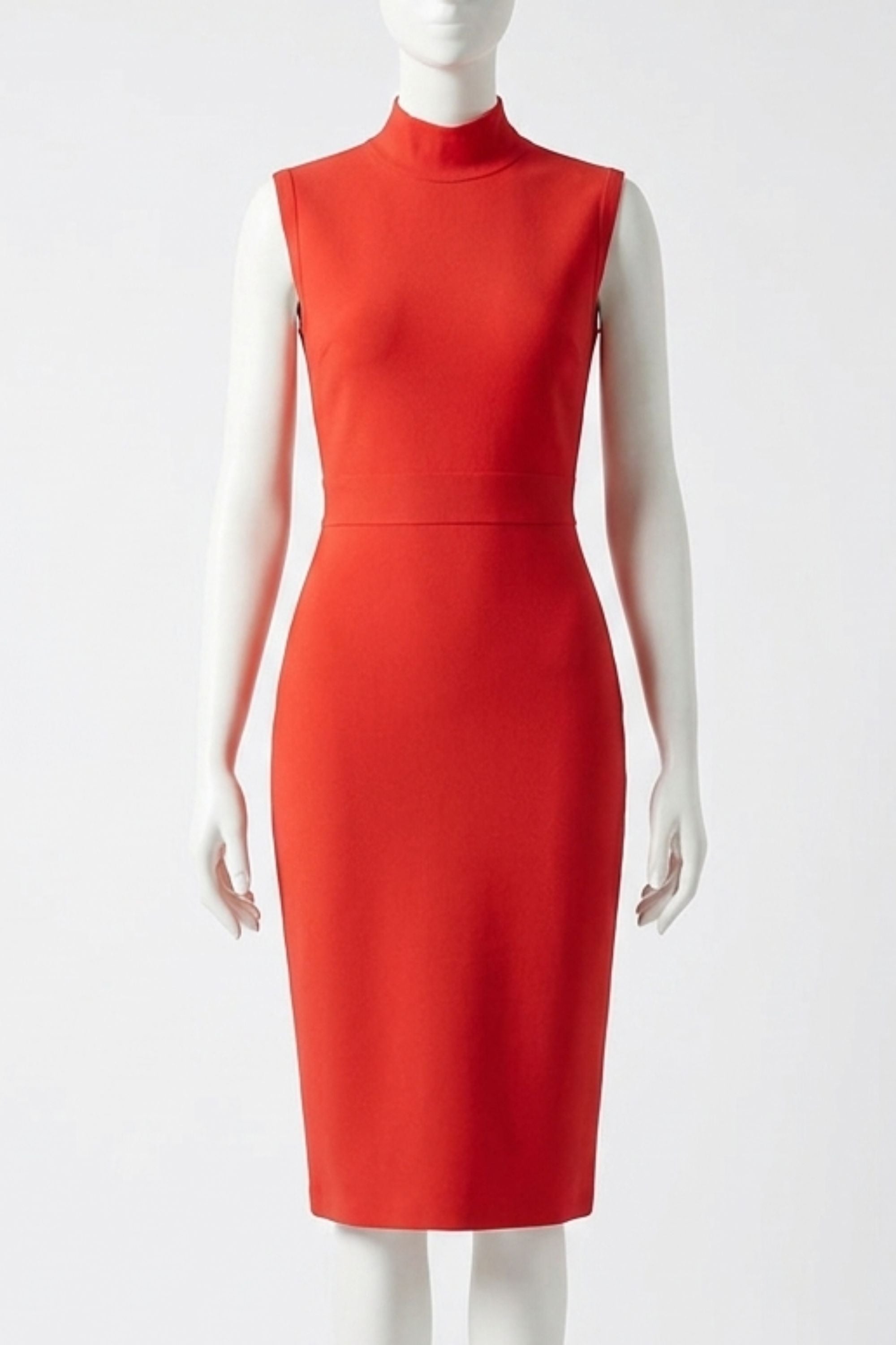 Woman wearing a figure flattering  Grace Bandage Midi Dress - Lipstick Red Bodycon Collection