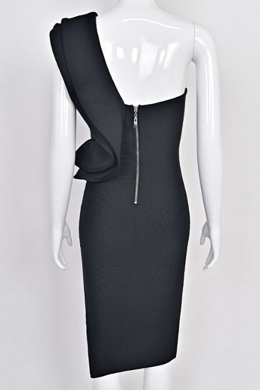 Woman wearing a figure flattering  Hayley Bodycon Dress - Classic Black Bodycon Collection
